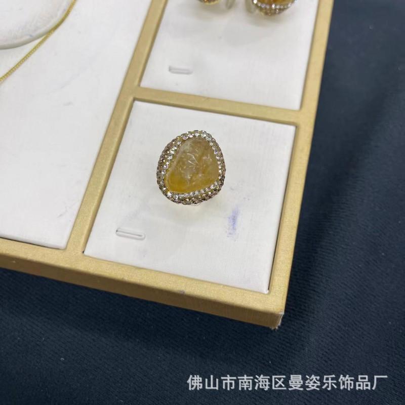 Natural Citrine Rough Stone Set Women Ear Cuff Necklace Bracelet Trio Original Design Jewelry With Agate Pendant Snake