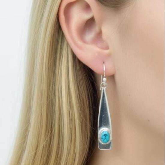 Solid 925 Sterling Silver Synthetic Blue Copper Turquoise Gemstone Dangle Earrings Gift For Her Handmade Earrings