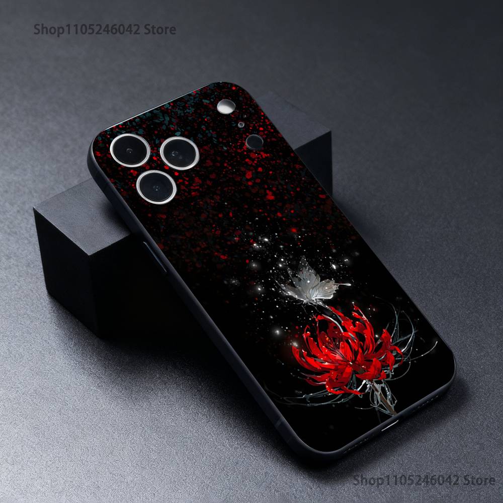 Ghoul Rote Spinnenlilie Tokio Verschleißfeste Handyhülle Für iPhone 17,16,15,14,13,12,11,Pro,XS,Max,XR,Plus,E,SE4 Schwarze Weiche Hülle