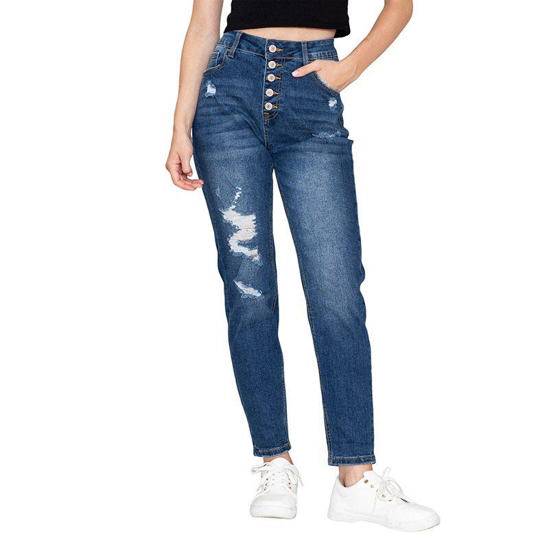 

Осень и зима 2024 года, демисезонные рваные облегающие джинсы, женские, в европейском и американском стиле, повседневные, легко сочетаются, с высокой посадкой, брюки-карандаш, женские Dark blue 12
