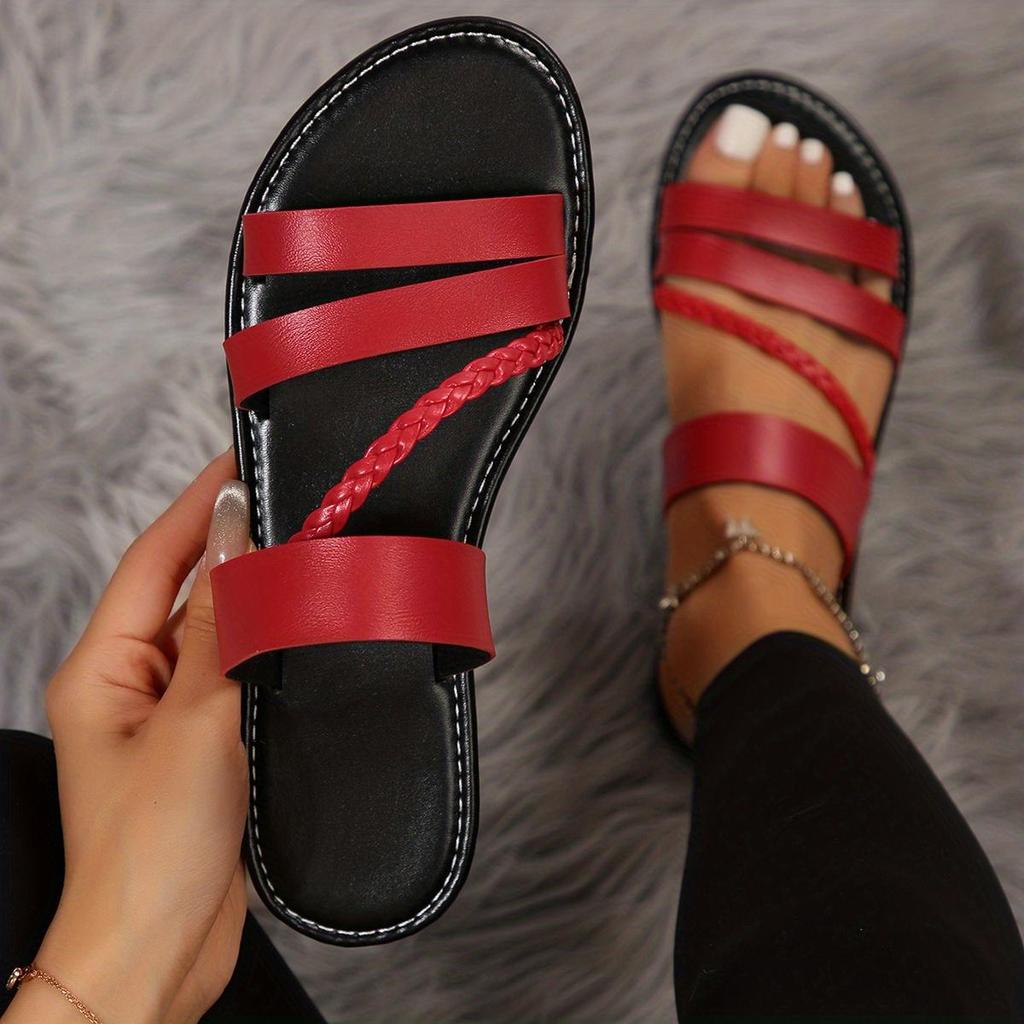 Sandale șic împletite pentru femei Sandale cu vârf deschis, talpă anti-alunecare, papuci casual de plajă pentru femei și flip-flop