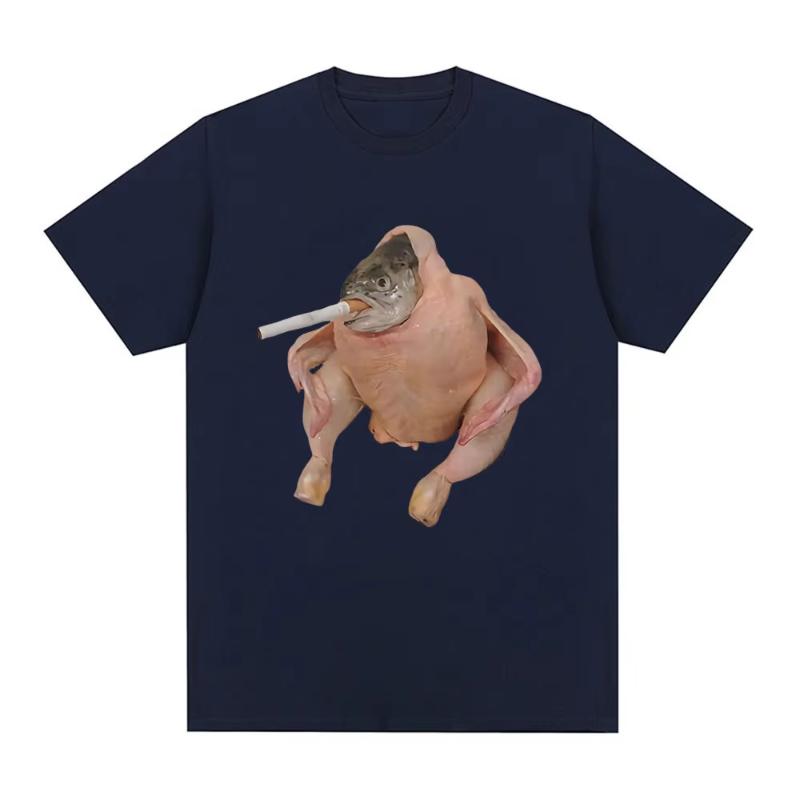 Fish Face Chicken Smoking A Cigarette Meme T shirt Funny UnisexWomen Clothing Harajuku Tshirt Unisex  Cotton Graphic T Shirts