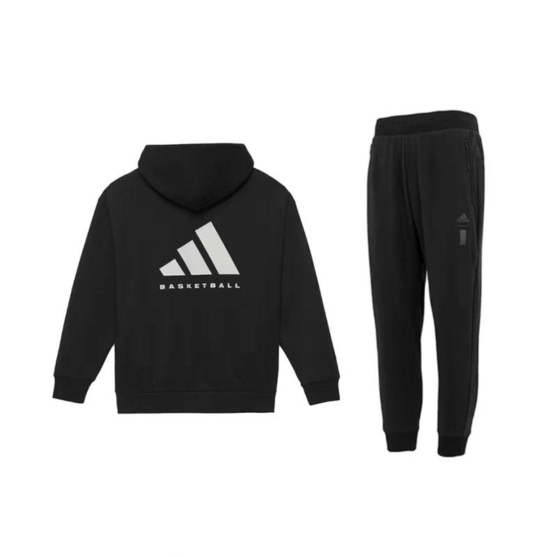 

Adidas Logo Hooded Sports Loose Long Sleeve Mid Waist Pants Sweatshirt Set Men Sweatshirt Set Black IN4243+IA8187 M