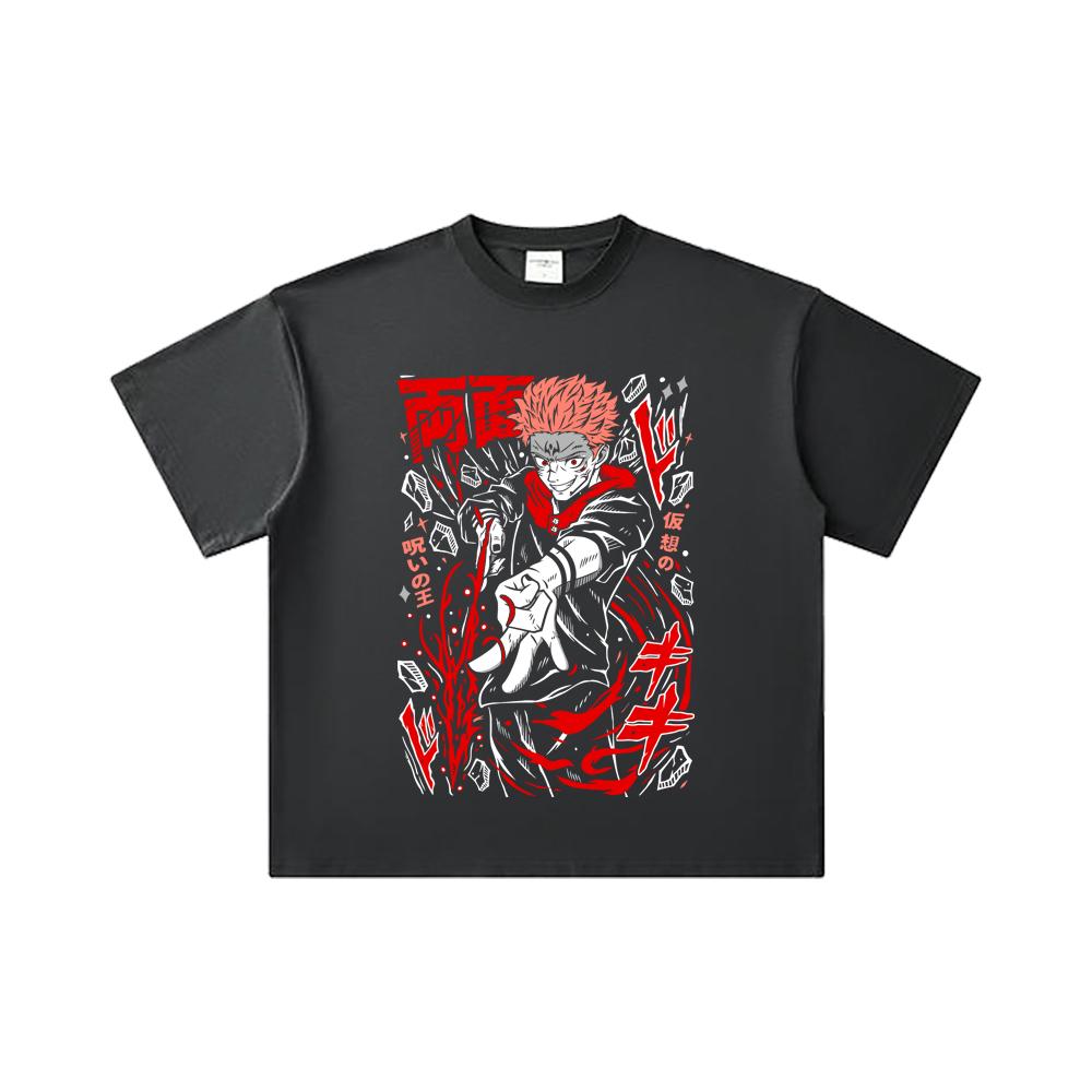 260 GSM Double Yarn 32 Count 100% Cotton Jujutsu Kaisen V31 Sukuna Print Unisex Heavy Cotton T Shirt