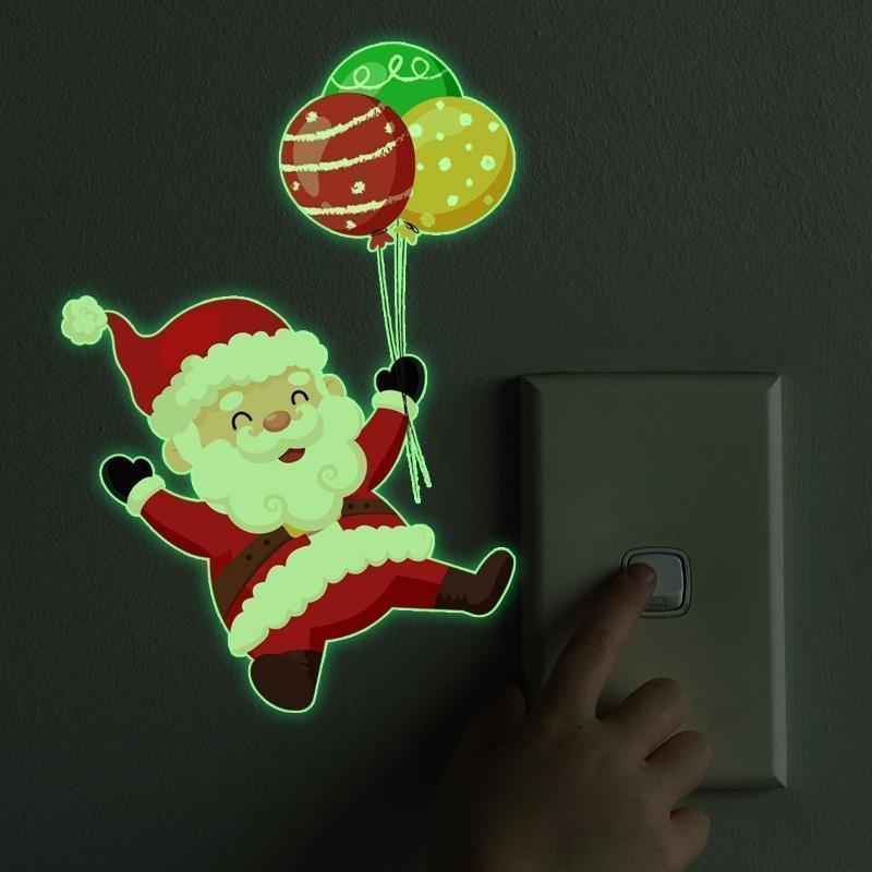 Cartoon Santa Claus Gift Balloon Glow In The Dark Sticker Switch Sticker Christmas Home Decoration Self-adhesive Wall Sticker