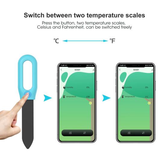 Soil Moisture Sensor Wireless Plant Humidity Temperature Detector 2-in-1 LED Intelligent Measuring Instrument for Potted Plants Greenhouse