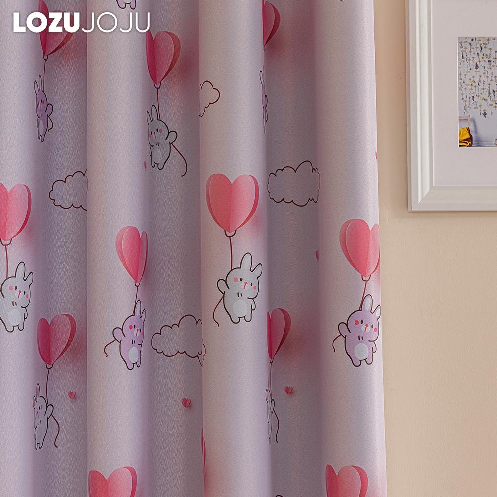 1PC LOZUJOJU 70-80% Blackout Cartoon Printed Girls' Room Pink Short Curtains for Bedroom Living Room Home Decor