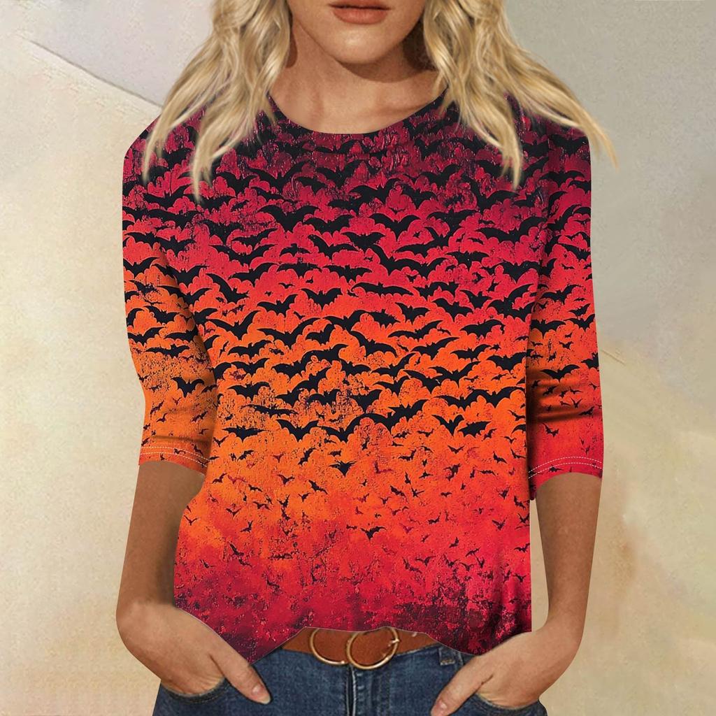 Women's Fashion Casual Round Neck 3/4 Sleeve Loose Printed T-Shirt Ladies Top