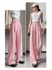 Ice Silk Women's High-Waist Wide Leg Pants - Summer 2025, Thin Apricot Drapey Style