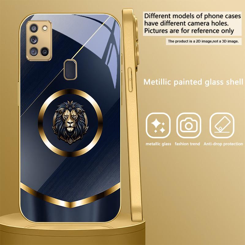 Luxurious tiger head For Samsung A 70 71 72 73 14 15 13 16 25 A26 31 32 33 34 35 50 51 52 53 54 55 56 Golden glass phone case