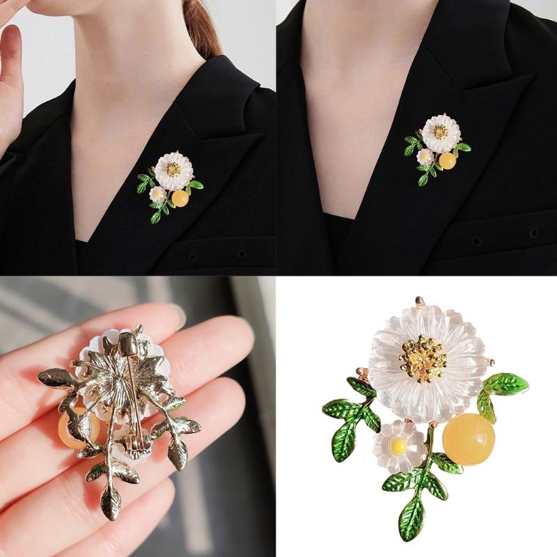 Elegante Spilla a Forma di Margherita per Donna Foglia Verde Girasole Spilla da Bavero Accessorio Gioiello per Giacche Zaino Sciarpa Cappelli