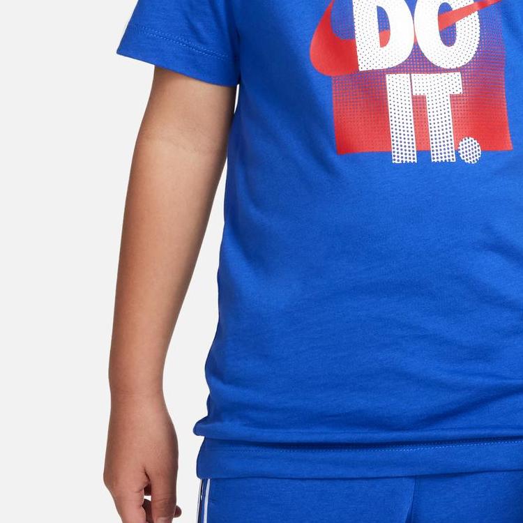 Nike T-Shirt Letter Print Round Neck Short Sleeve Kids Tops Game-Royal DX9522-480