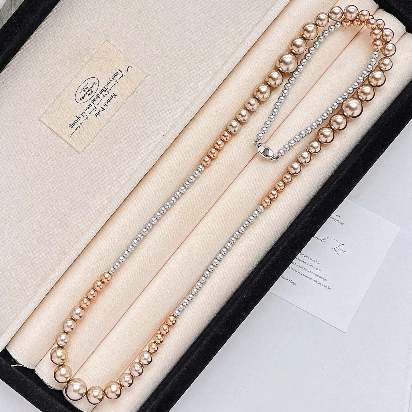 High Quality Mixed Color Shijia Pearl Maillard Wind Gradual Change Smile Necklace Collarbone Chain Neck Chain Sweater Chain