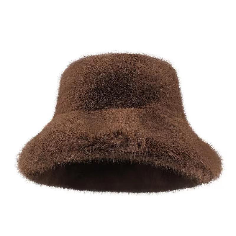 Fisherman Hat New Mink Fur Winter Warm Large Brim Bucket Hat Thickened Korean Style for Women Fashion Headwear