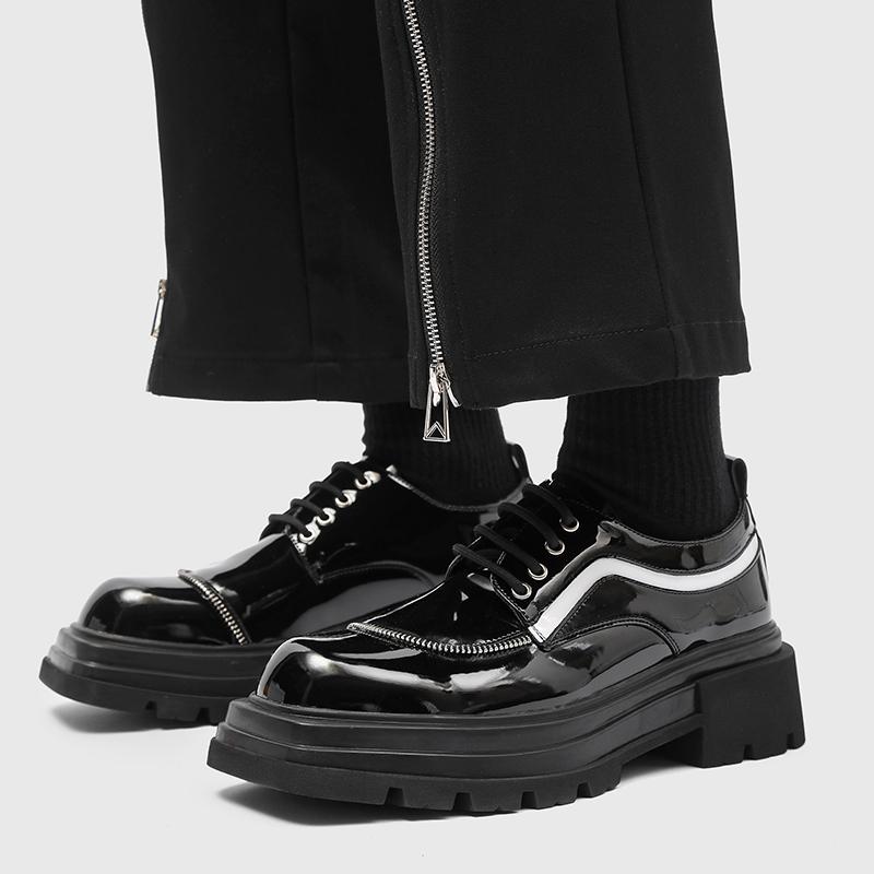 Designer Brand Men's Genuine Leather Shoes Square Toe Shoes Men's Work Shoes Street Trend Casual Shoes Thick Soled Shoes