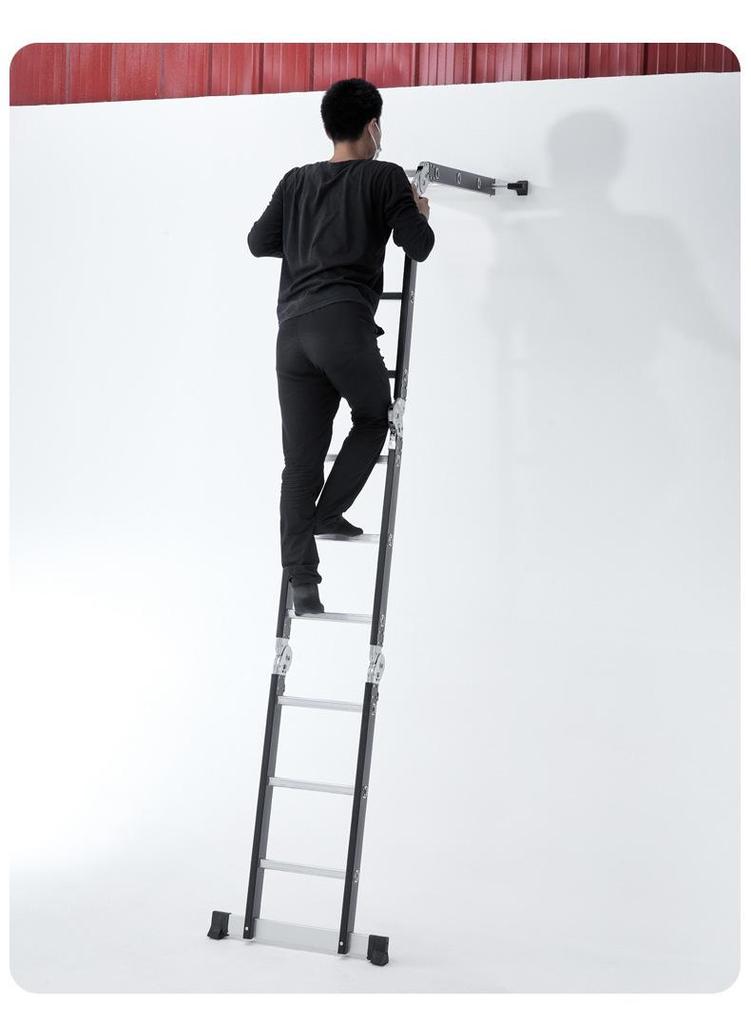 Portable Height-Adjustable Iron-Aluminum A-Frame Ladder with Telescopic Folding Design