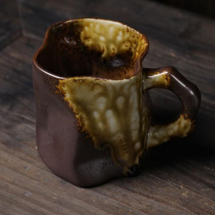 Coarse Pottery Water Cup Irregular Cup Ceramic Cup Special-Shaped Coffee Cup Home Silent Wind Home Retro Mug