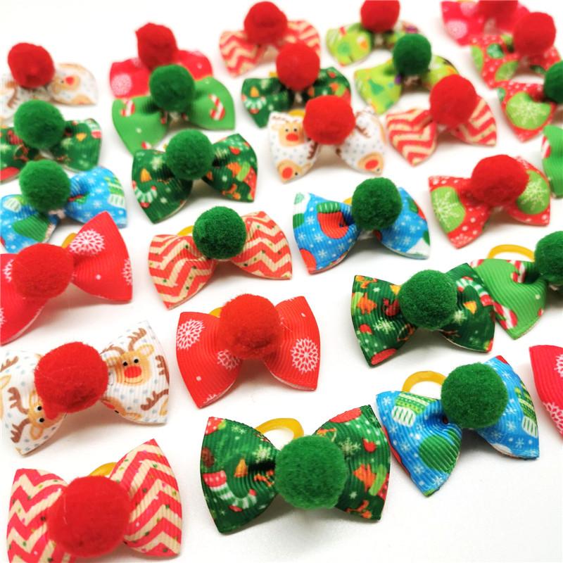50/100pcs Cute Christmas Pet Dog Hair Bows Rubber Bands Christmas Party Puppy Dog Hair Bows Dogs Accessories for Small Dog