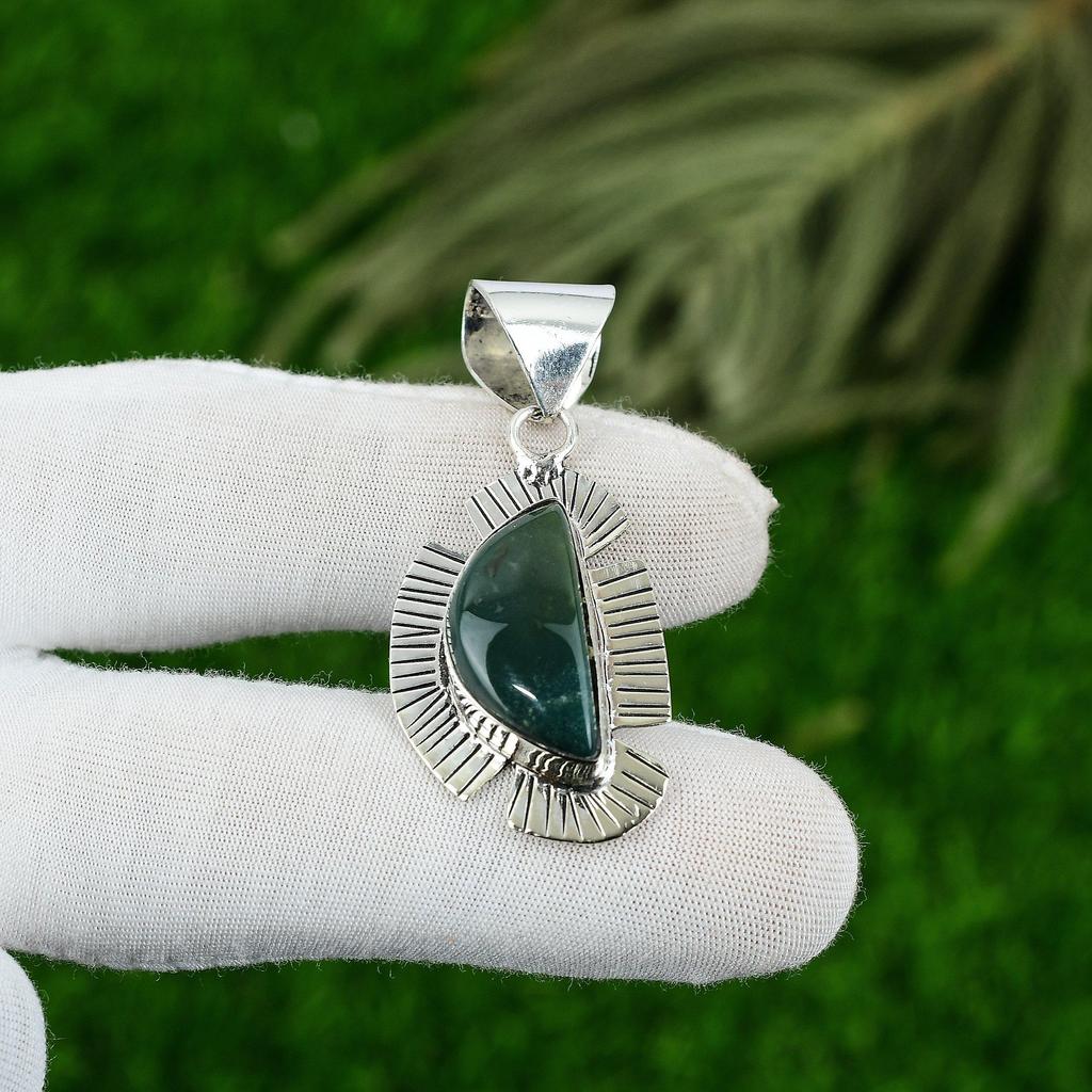 Daughters Day Deal 925 Silver Natural Solar Moss Agate Wedding Pendant Jewelry