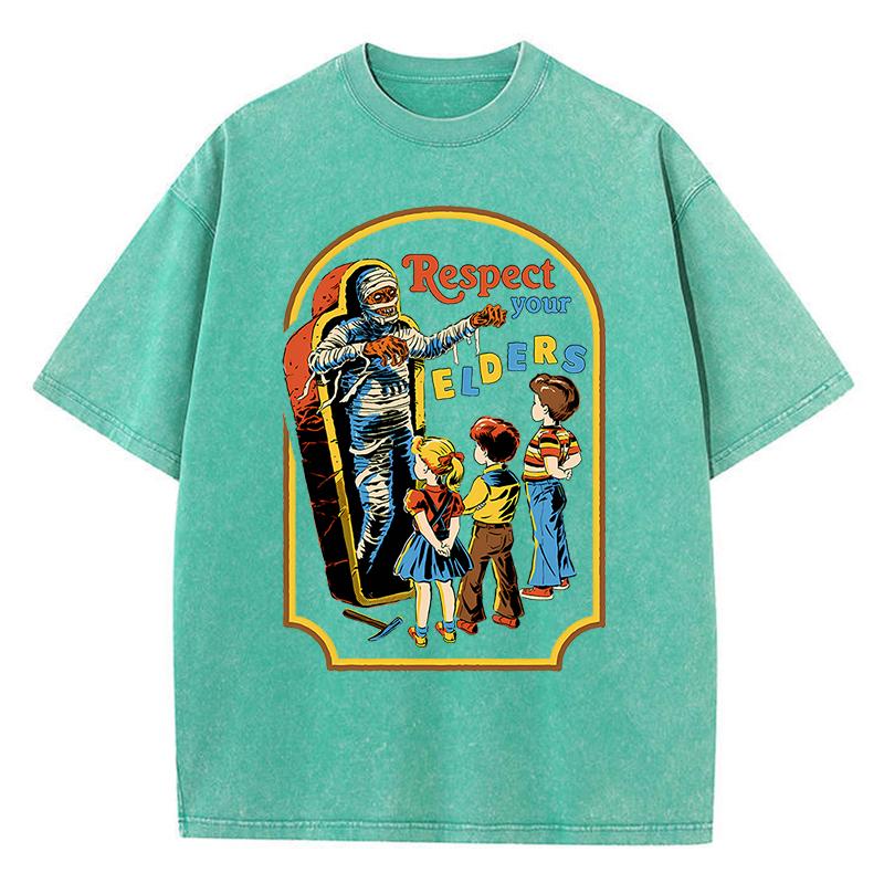 Respect Your Elders Mummy Funny Washed Retro Men Tee T Shirt Breathable Clothes Oversize Short Sleeve