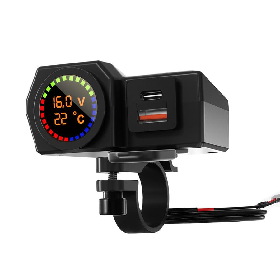 

Motorcycle USB+Type-c Port Mobile Phone Charger With Temperature Voltage Display