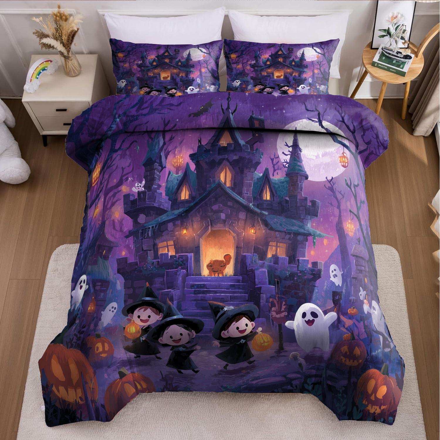 

3pcs Halloween Pumpkin Monster Duvet Cover Set without Core Quilt Cover with 2 PillowcasesSoft and Machine Washable EU Twin(135x200cm)