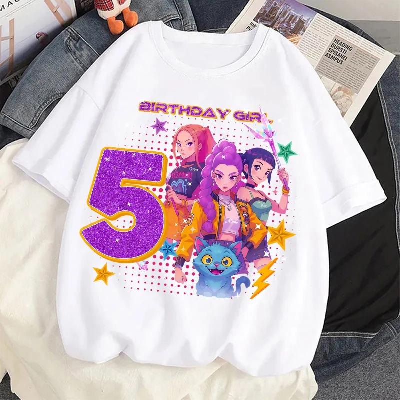 New K Pop Demon Huntersd Tshirt for children cartoon birthday number print tshirts short sleeve tshirts for girls children