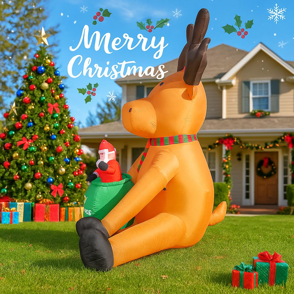 8.2FT LED Light Xmas Inflatable Reindeer Santa Claus Toys Yard Party Decoration Home Ornaments Supplies Christmas Holiday Gifts