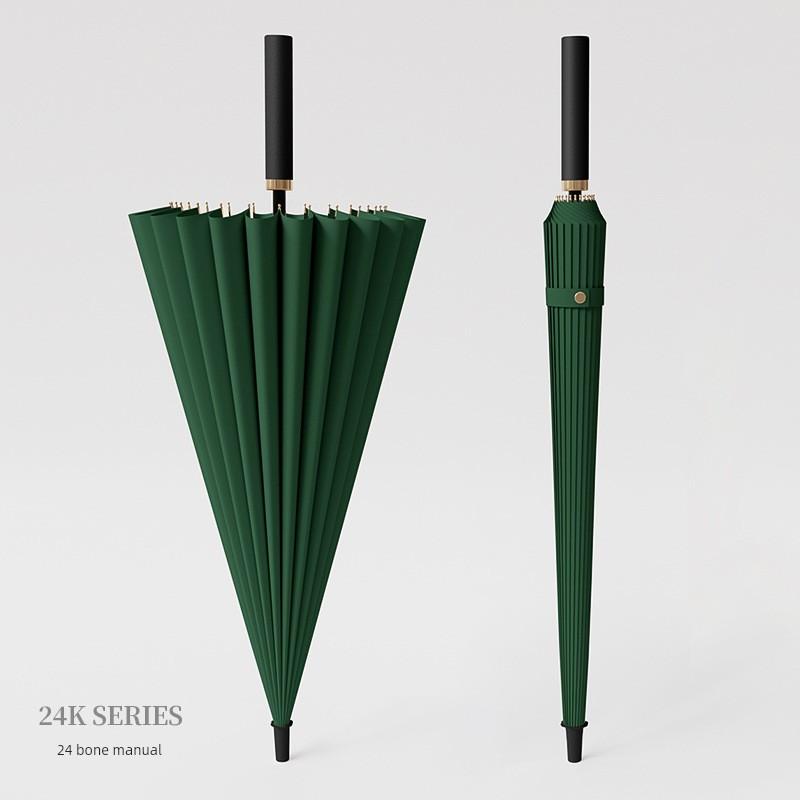 24-Rib Long-Handle Umbrella, Large Automatic Reinforced Heavy Rain-Resistant Windproof Black Business Straight Umbrella