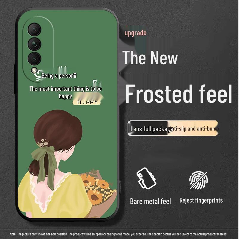 Black Cartoon Chinese Style Silicone Honor X20se Phone Case with Tempered Glass Protector