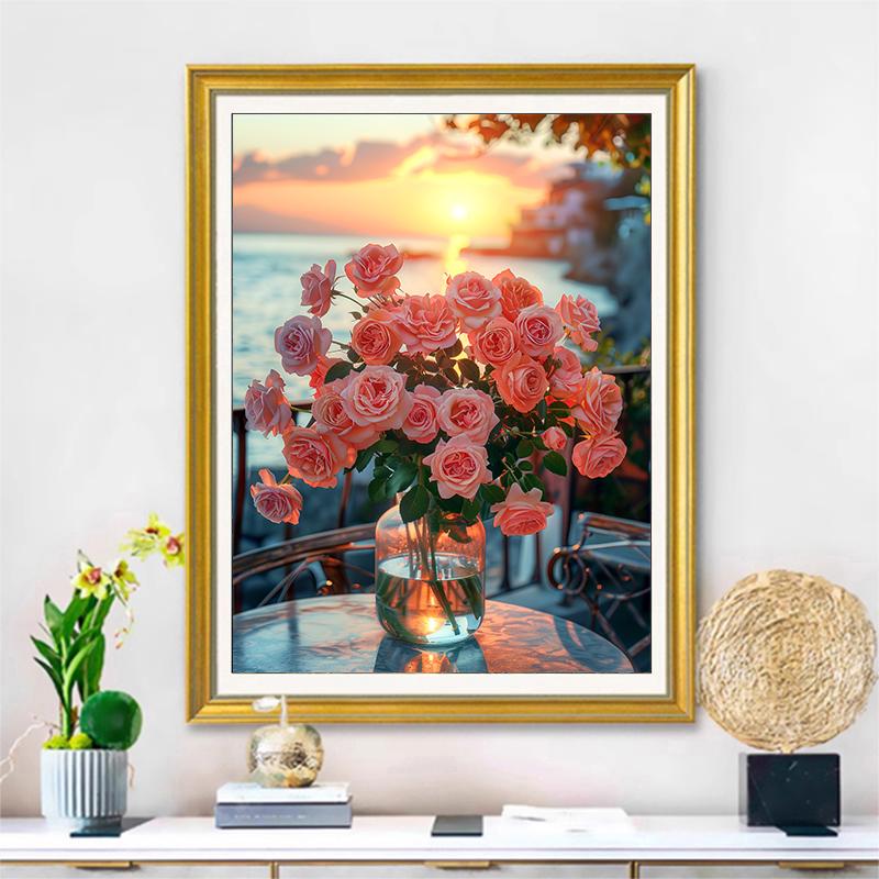 5d DIY Diamond Painting Cross Stitch Rose Flowers Diamond Embroidery Mosaic Full Round Drill Scenery Home Decor