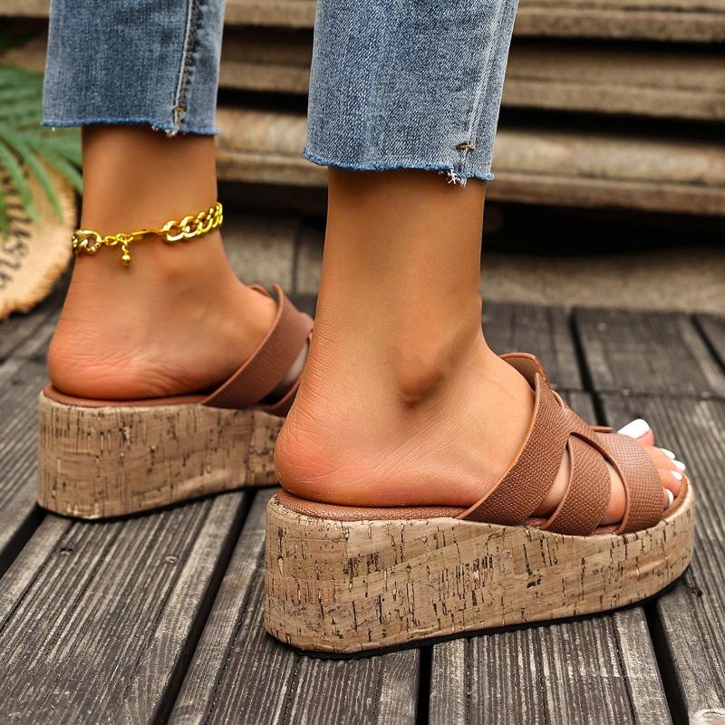 Summer new super high heels slippers women's outer wear muffin thick bottom heightening one-word drag sandals small man