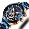 Karen Men's Watch 3 Sub-Dial Analog Steel Business Quartz Clock Blue 8355