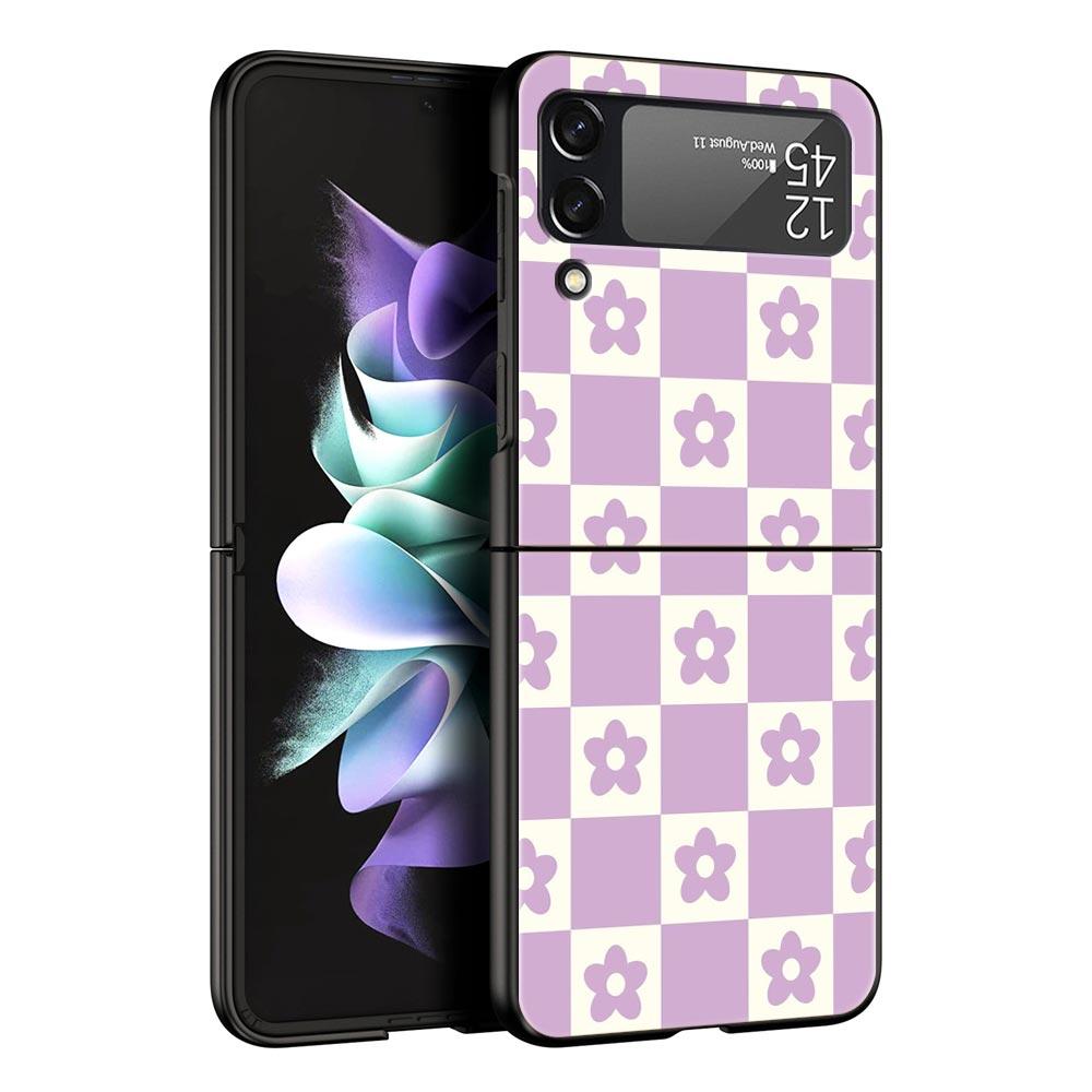 Phone Case for Samsung Galaxy Z Flip 3 4 5 6 7 Folding Black Shell For Samsung Z Flip4 Flip5 PC Hard Cover Pink Grid