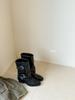 All Leather~ Belt Buckle Medium Boots British Pants Pants Martin Boots Women's Thick Heel Knight Boots Western Pile Boots