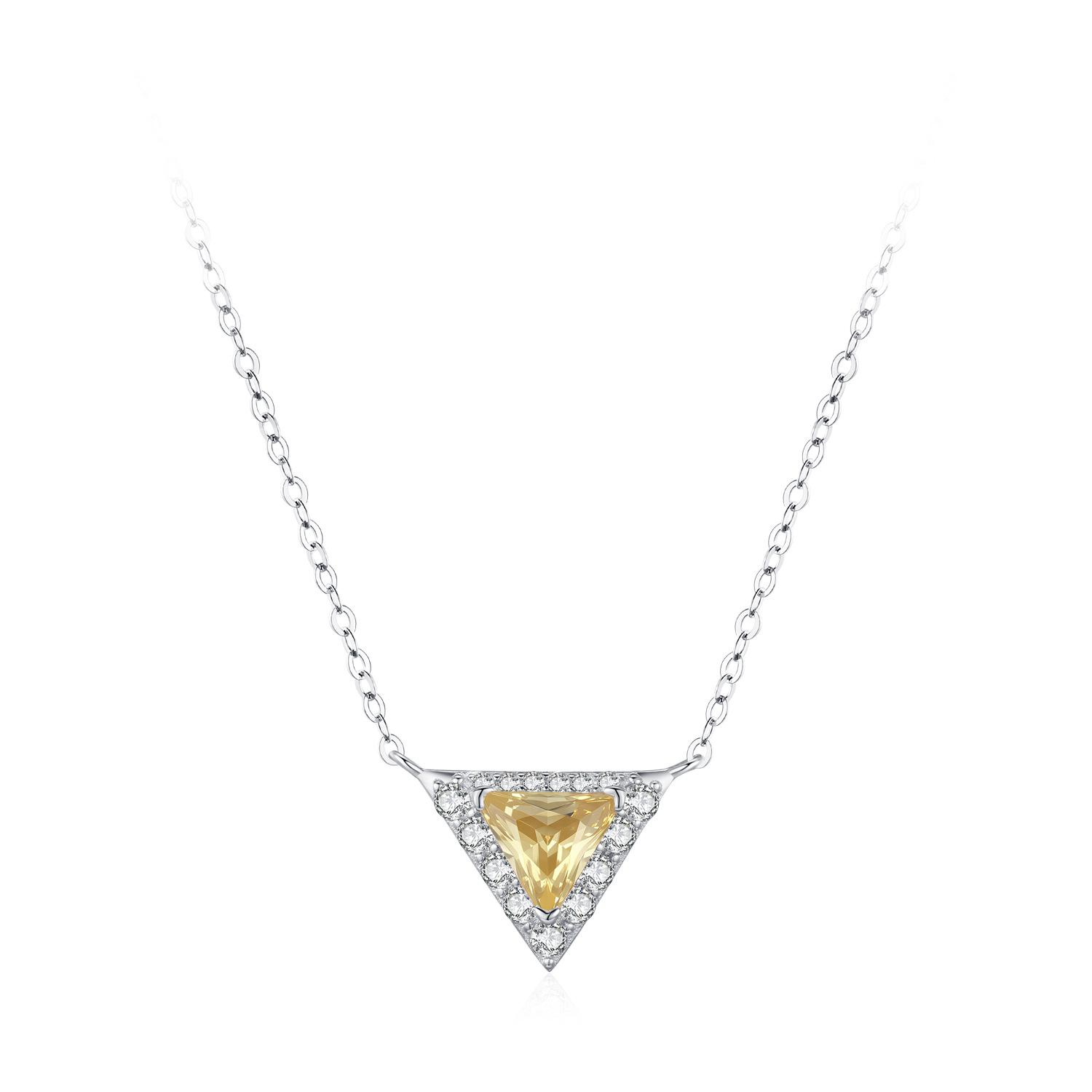 S925 Sterling Silver Geometric Lemon Yellow Triangle Diamond Pendant Necklace for Women 925 Silver