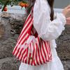 Striped Canvas Bag Women's Summer New Trendy Letter Printing Double-sided Shoulder Bag Student Class Bag