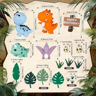17 Stück Dinosaurier Kuchen Topper Dinosaurier Eier Blätter Gräser Kuchen Dekorationen für Safari Tier Themenparty Dekorationen