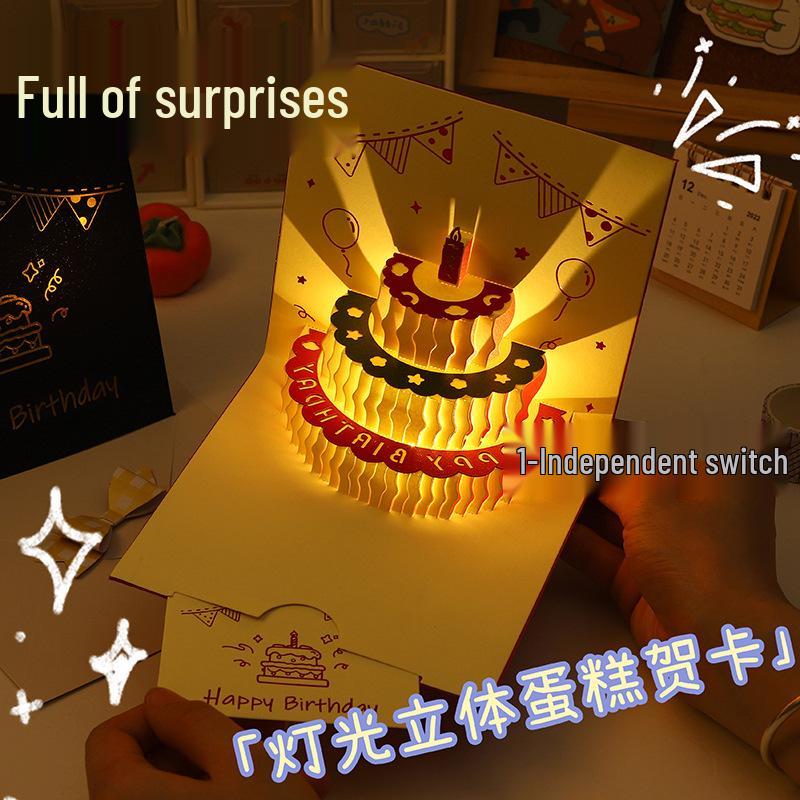 Light-Up Bear Birthday Greeting Card with 3D Cake Design