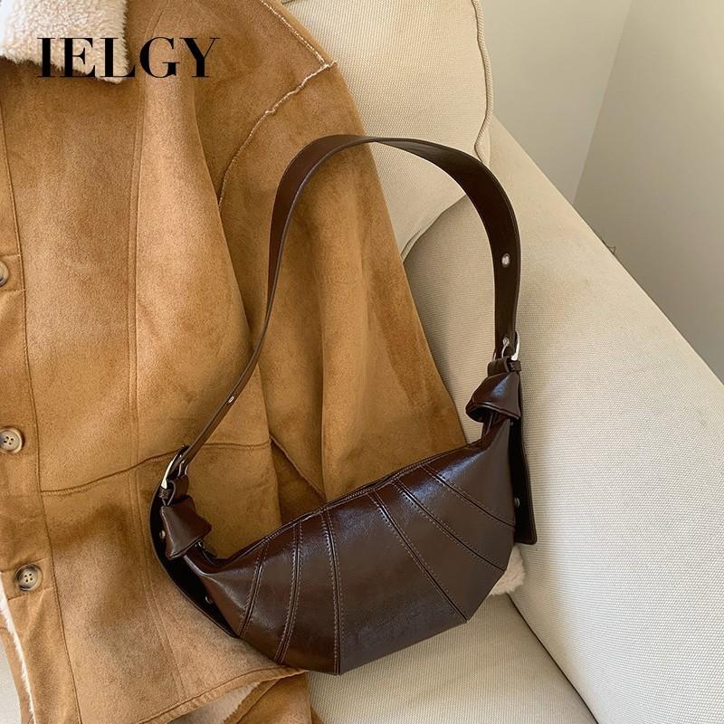 IELGY Retro Coffee Color Underarm Croissant Fashion All-Match Cross-Body Dumpling Bag
