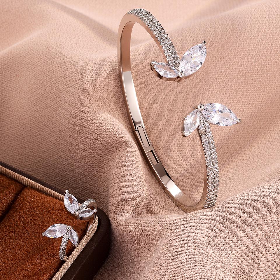ZAKOL Brand Luxury Zircon Crystal Butterfly Open Ring Bracelet Set for Women Brilliant CZ Niche Design Wedding Party Zircon