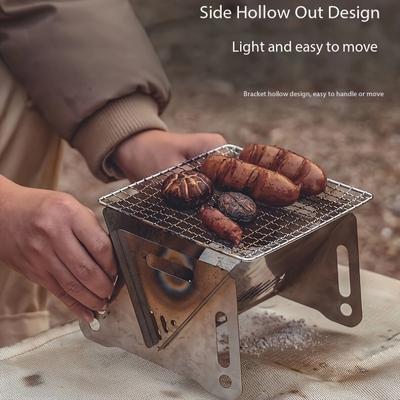 Mini Stainless Steel Folding Charcoal Grill, Portable Barbecue Grill for Camping and Picnics, High-Temperature Resistance, Easy To Move