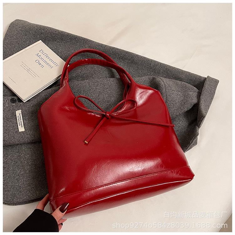 New Bowknot PU Women's Bag Simple and Commuting Messenger Bag Large Capacity Underarm Tote Bag for Women