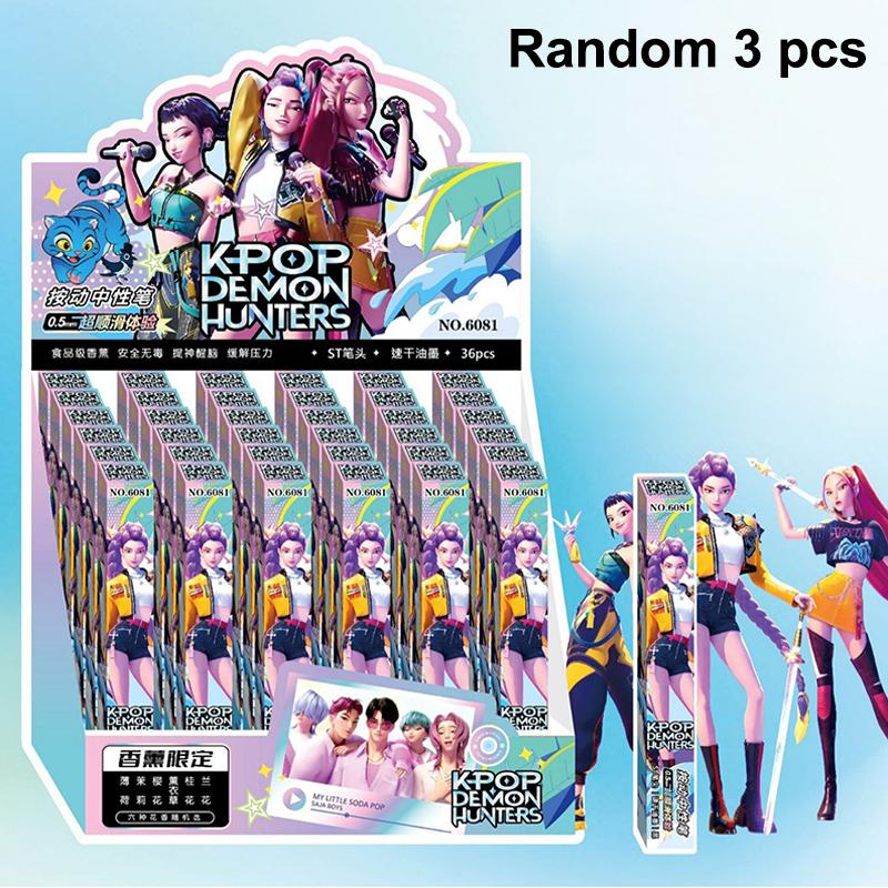 1/3/6/12 Pcs Kpop Demon Hunters 0.5Mm Black Ink Pen Student Writing Drawing Gel Pen Anime Figure Stationery Study Supplies Gift