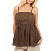 Womens/Ladies Broderie Woven Flared Spaghetti Strap Vest Top