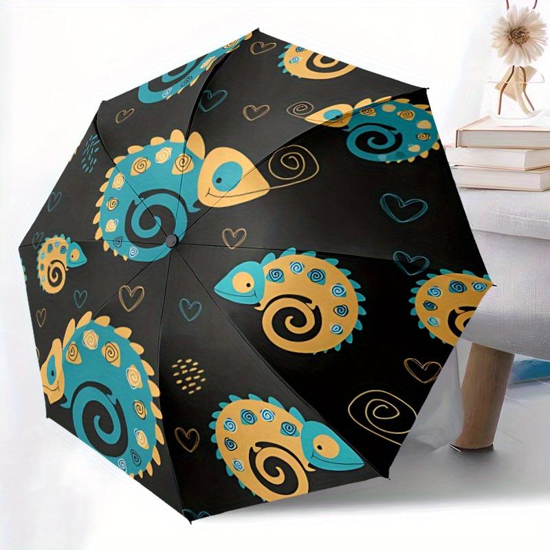 1pc Chameleon Pattern Automatic Open/close, All-Season Portable Folding Umbrella, Travel, Everyday, Formal Events - Compact Luxury Parasol, Outdoor Ac