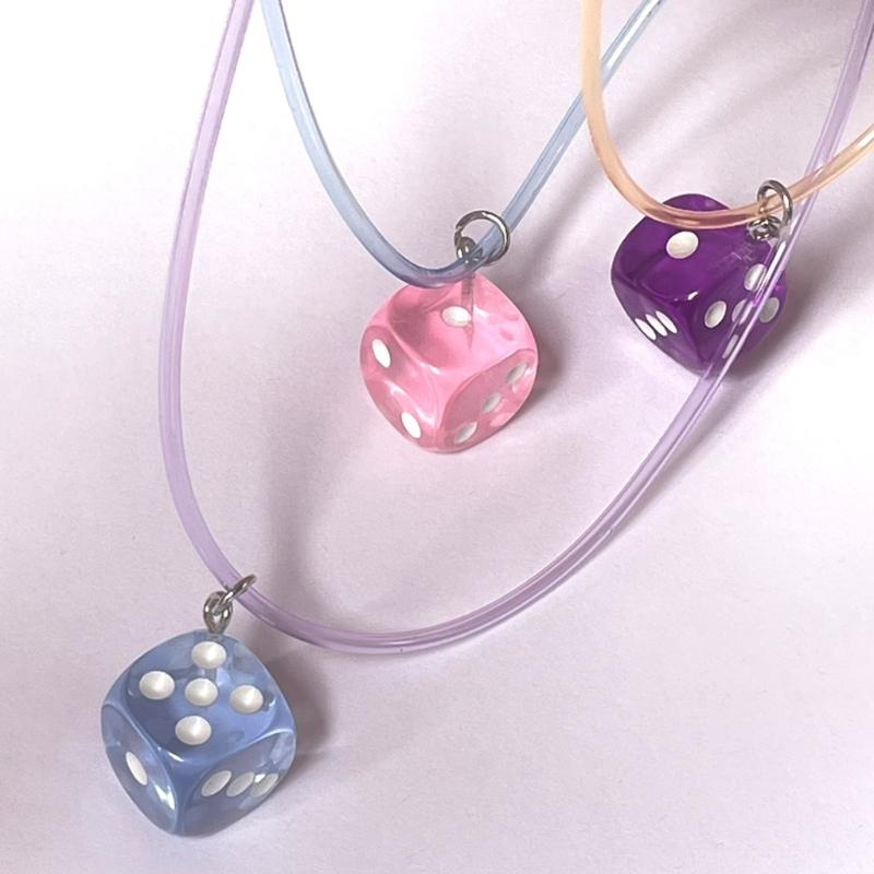 Resin Square Dices Pendant Necklace Party Jewelry Fashion Statement Choker Fashion Simple Adjustable Collar Necklace