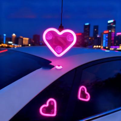 Güneş Enerjili Kalp Şeklinde LED Neon Işık Su Geçirmez Romantik Araba Lambası Otomatik Açma/Kapama Çok Renkli Ortam Işığı Sevgililer Günü Hediyesi