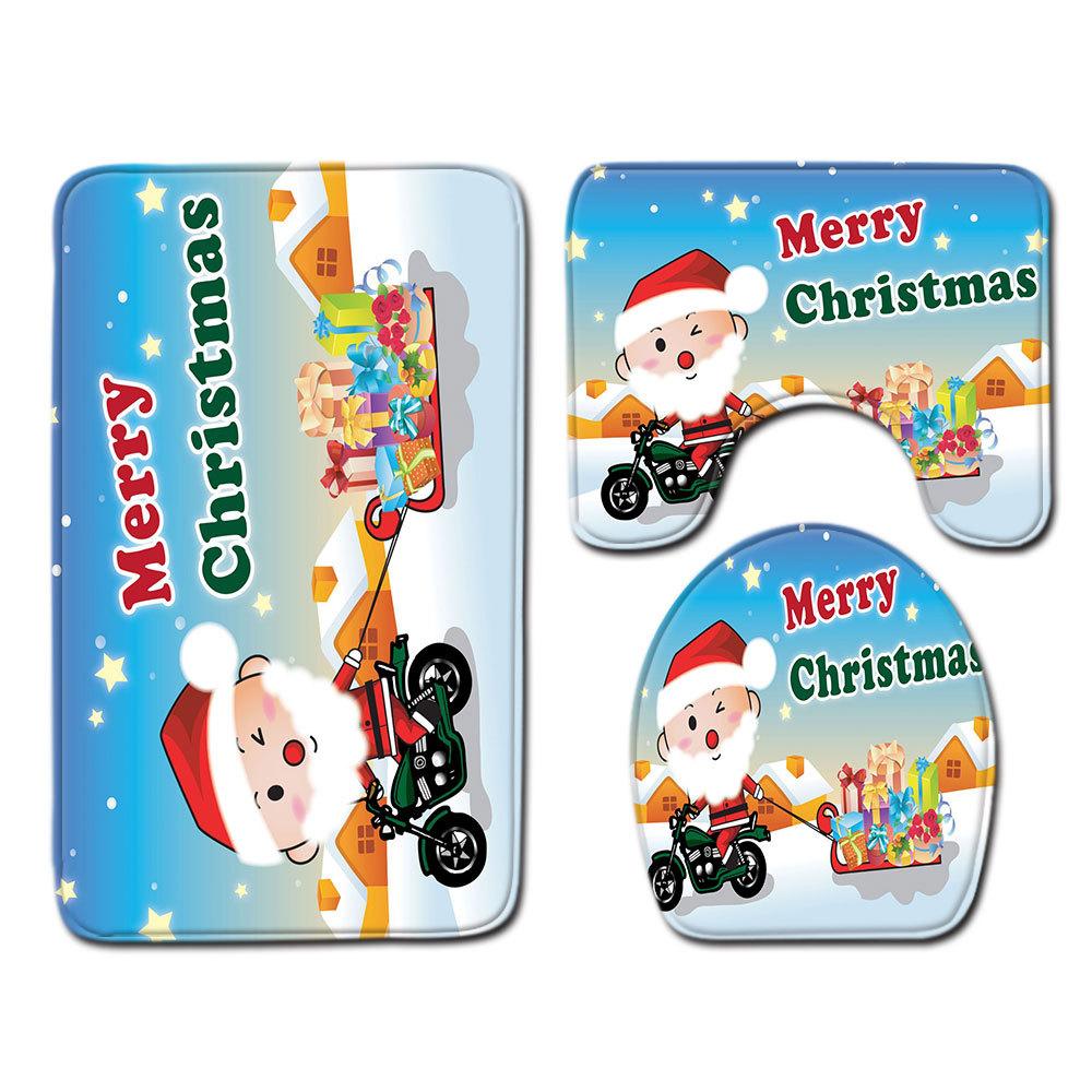 Christmas Bathroom Floor Mat Toilet Three-Piece Set