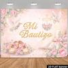 2D Mi Bautizo Photo Backdrop Pink Floral Candle Bible Background Cloth
